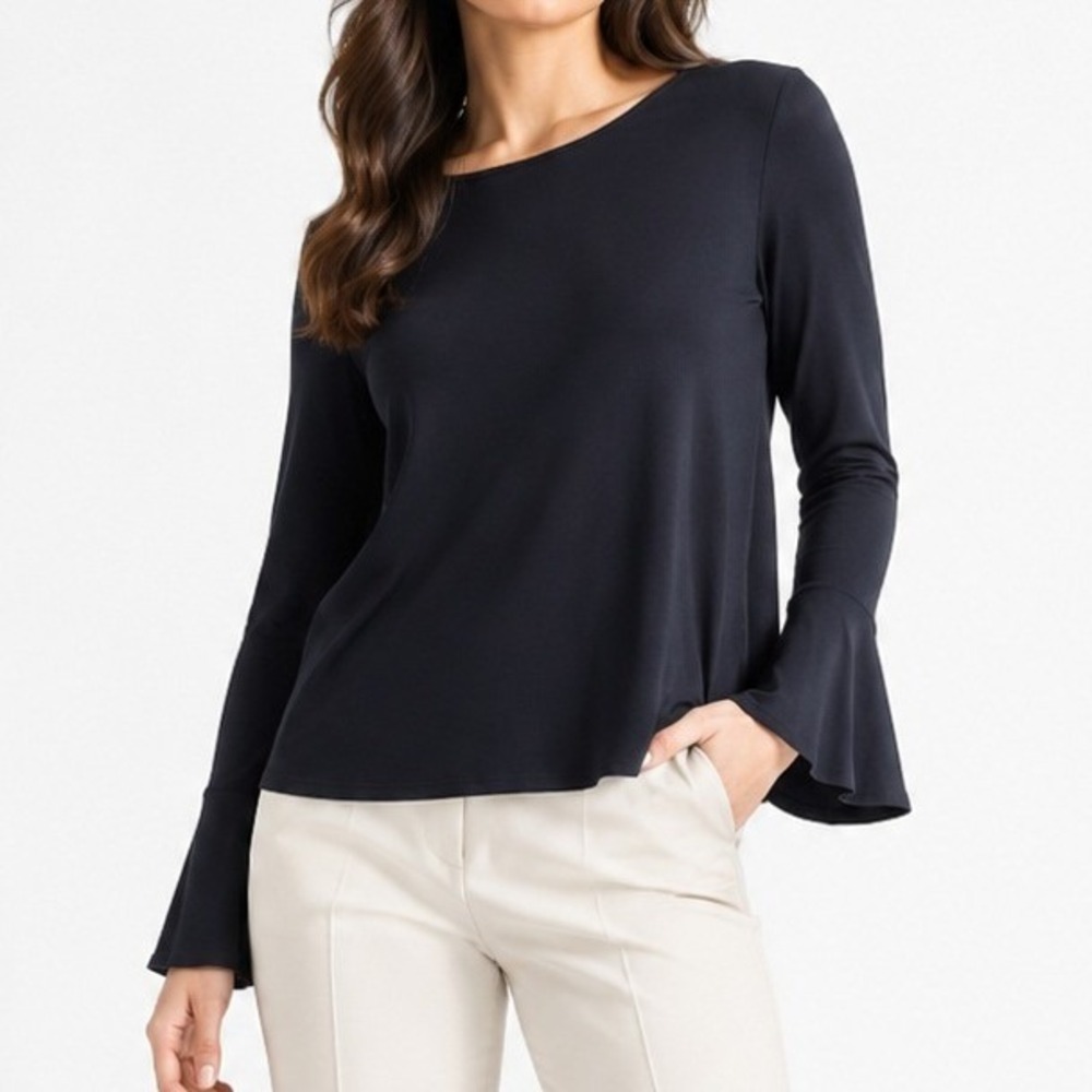 J.Crew‎ Mercantile Womens Black Bell Sleeve Cotton Knit Top Large Solid Casual